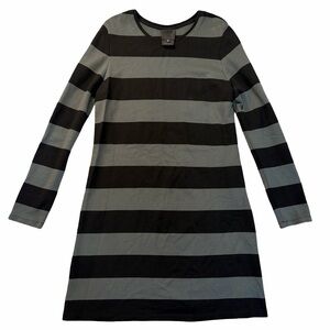 Anna Sui Black & Gray Striped Long Sleeve Knit Dress – Size S